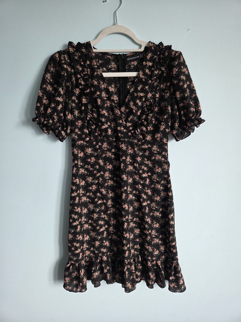 PrettyLittleThing Black Mini Dress with Pink Floral Print